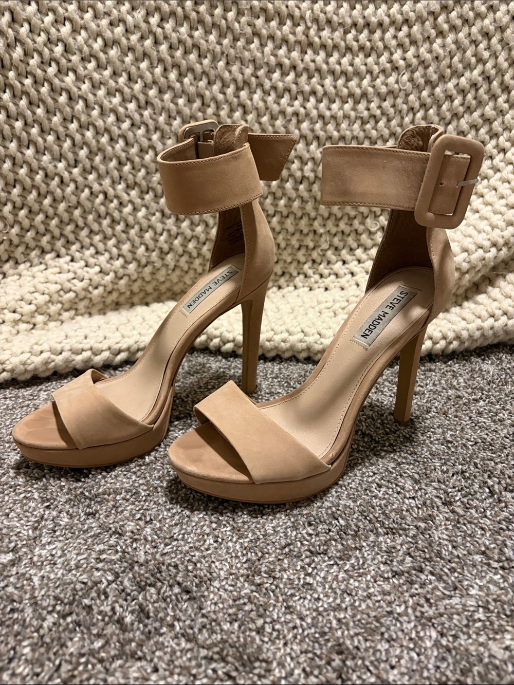 Steve Madden Circuit Tan Suede Ankle-Strap High Heels